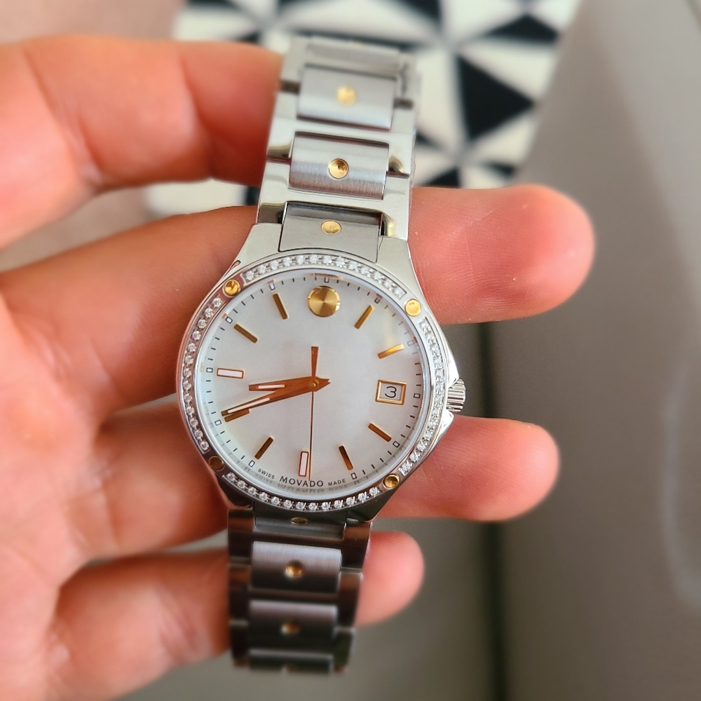 MOVADO SE Quartz Diamond Two Tone White Dial Ladies Watch 0607517